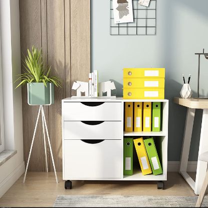 Picture of  [ 3 Drawer File Cabinet with Open Storage Shelves White ]