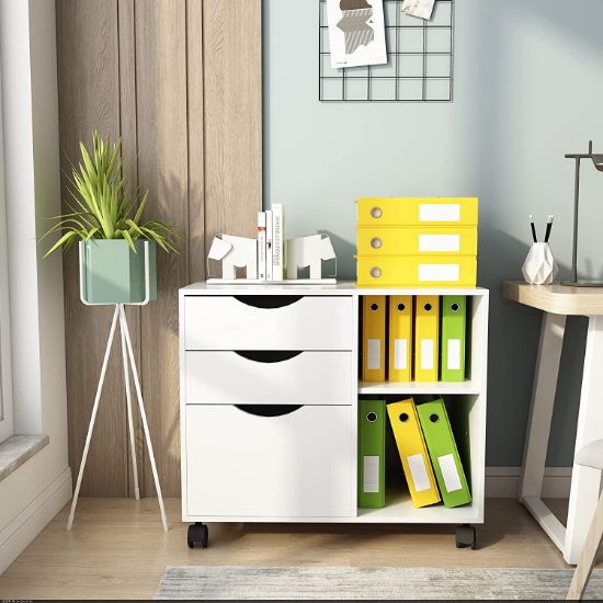 Picture of  [ 3 Drawer File Cabinet with Open Storage Shelves White ]