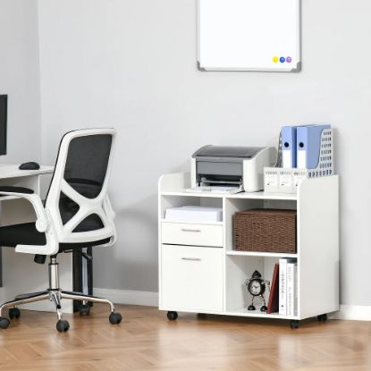 Picture of  [  White Multipurpose Filing Cabinet Printer Stand Mobile Printer Cabinet with 2 Drawers  ]