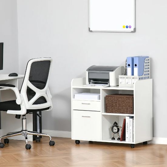 Picture of  [  White Multipurpose Filing Cabinet Printer Stand Mobile Printer Cabinet with 2 Drawers  ]