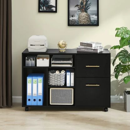 Picture of [ Wide 2 -Drawer Mobile Lateral Filing Cabinet Black ]