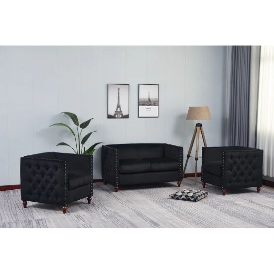 Picture of Eleganto Black Velvet Living Room 3-Piece Set