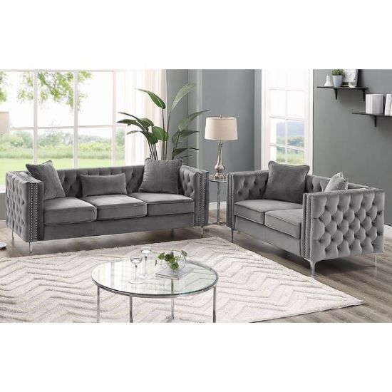 Picture of Glam Grey Velvet Living Room 2-Piece Set
