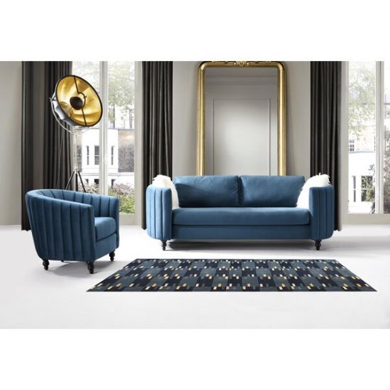 Picture of Gloria Navy Velvet Living Room 2-Piece Set