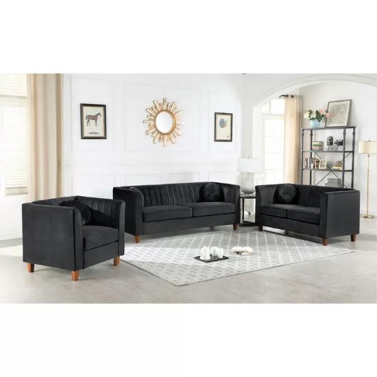 Picture of Jayda Black Velvet Living Room 3-Piece Set