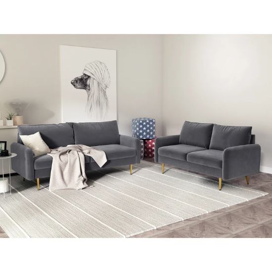Picture of Lora Grey Velvet Living Room 2-Piece Set