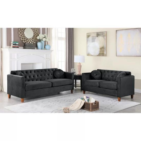 Picture of waymore Black Velvet Living Room 2-Piece Set