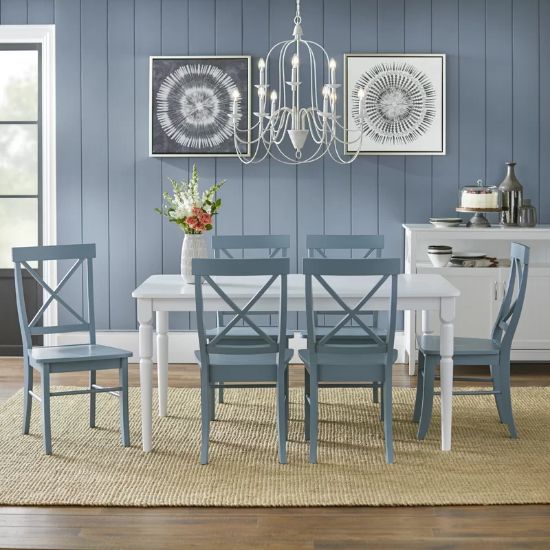Picture of Dove Sea Blue Lacquered 6-Person 7-Piece Dining Set
