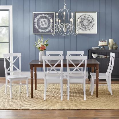 Picture of Dove White & Brown Lacquered 6-Person 7-Piece Dining Set 
