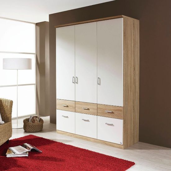 Picture of Pavilion White & Lightwood wardrobe 135cm 